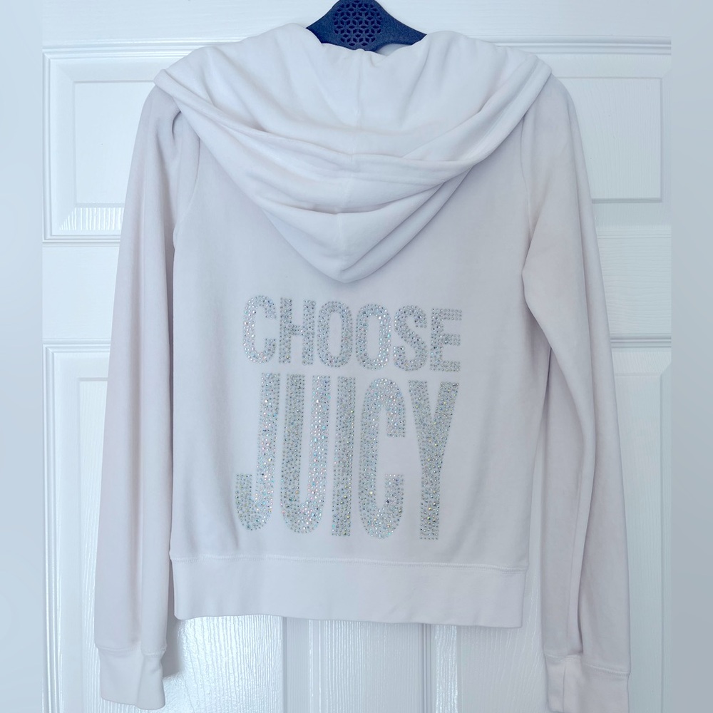 JUICY COUTURE Rare Vintage Velvet Rhinestone Tracksuit Jacket, White/M